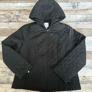 Croft & Barrow Women’s Black Quilted Puffer Hooded Zip Up Jacket | L